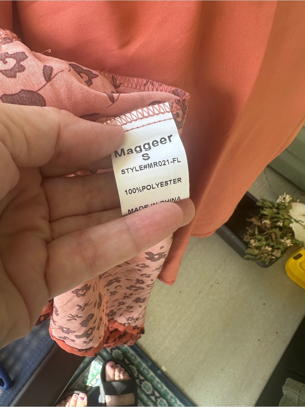 Maggeer beautiful orange w rust colored Floral Maxi Dress with smocking size S - Picture 13 of 14